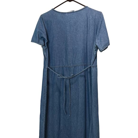 VINTAGE Vintage Denim Maxi Dress Appliqué Embroidered M - Picture 7 of 10